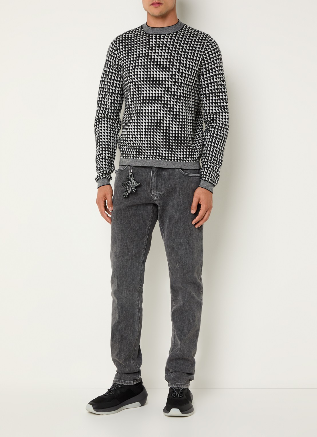 Armani Fijngebreide pullover van scheerwol met ingebreid patroon - voorkant 2 zwart