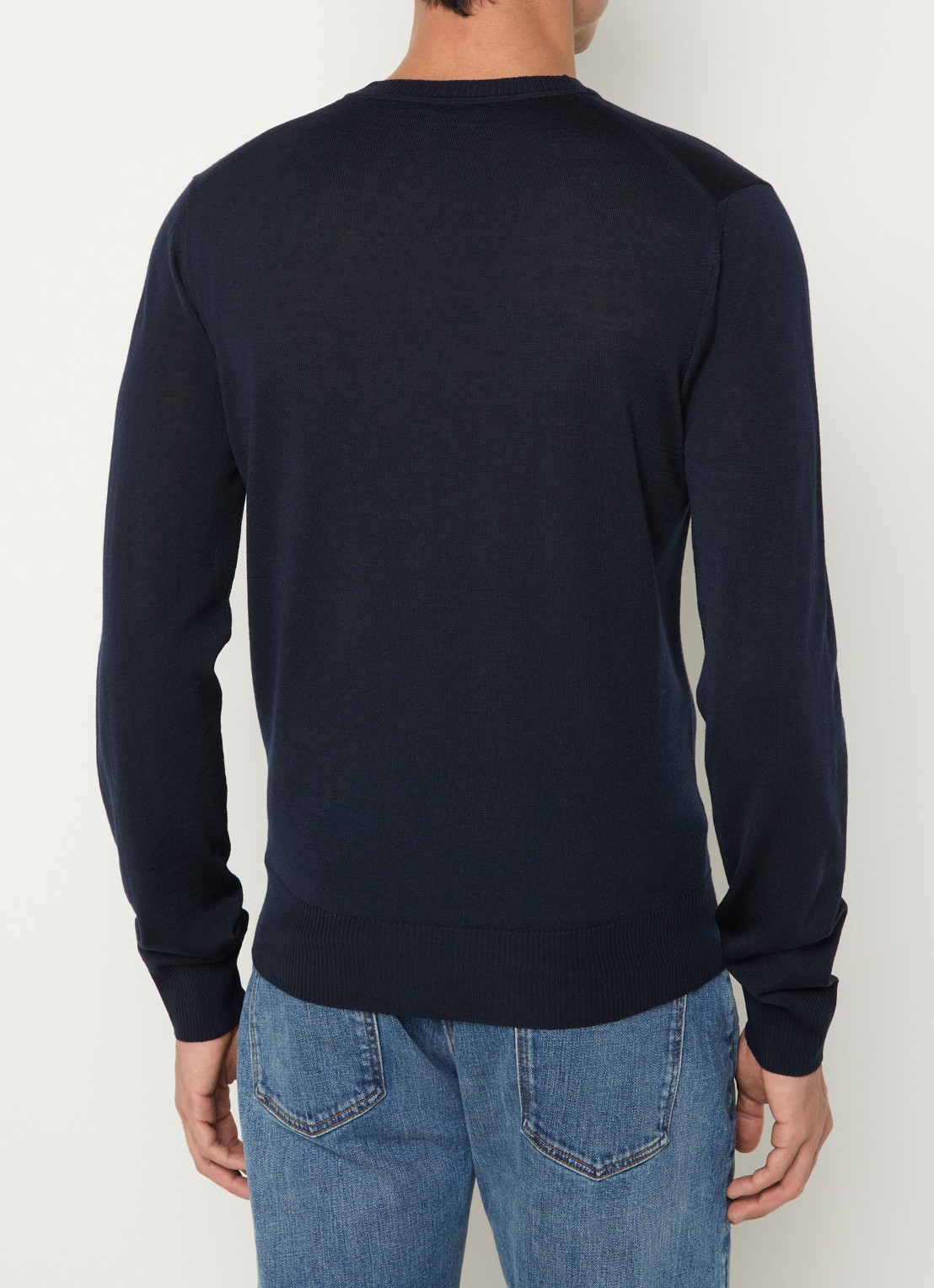 Armani Fijngebreide pullover van scheerwol - achterkant donkerblauw