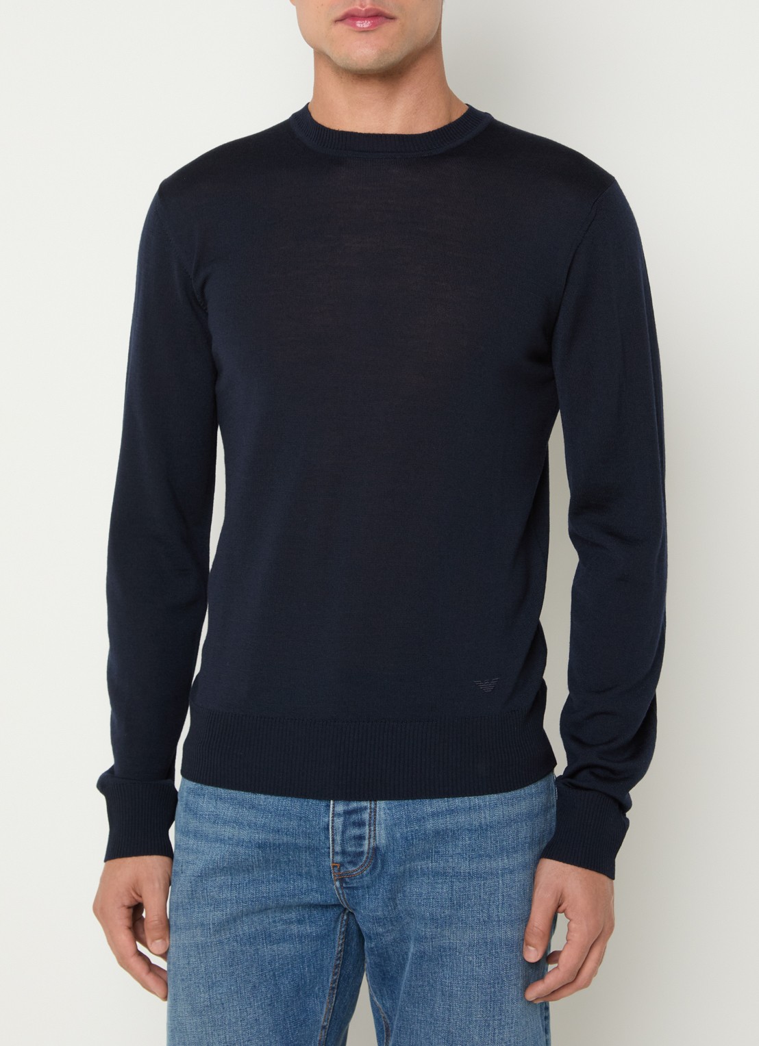 Armani Fijngebreide pullover van scheerwol - detail 2 donkerblauw