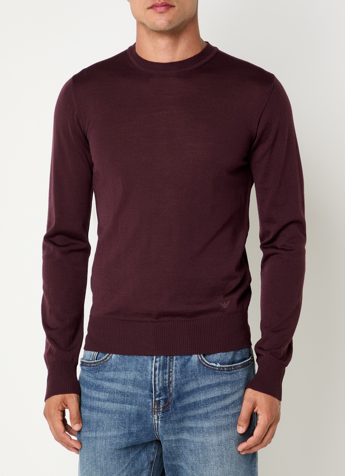 Armani Fijngebreide pullover van scheerwol - detail 3 bordeauxrood