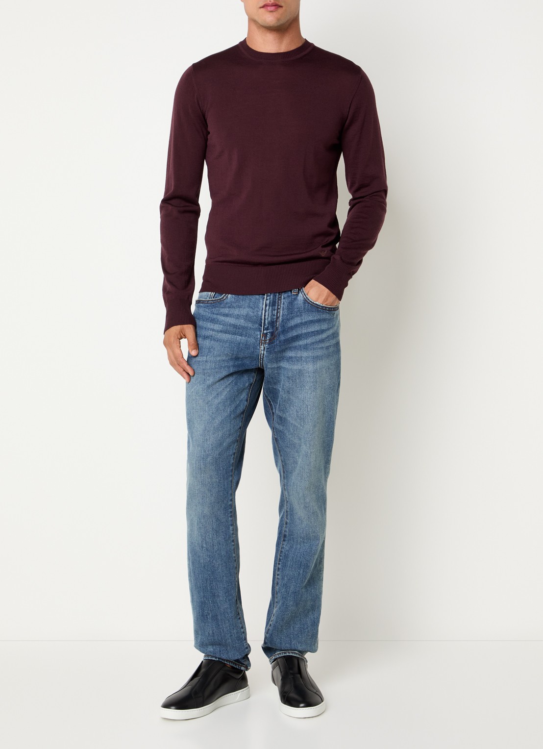 Armani Fijngebreide pullover van scheerwol - voorkant 2 bordeauxrood