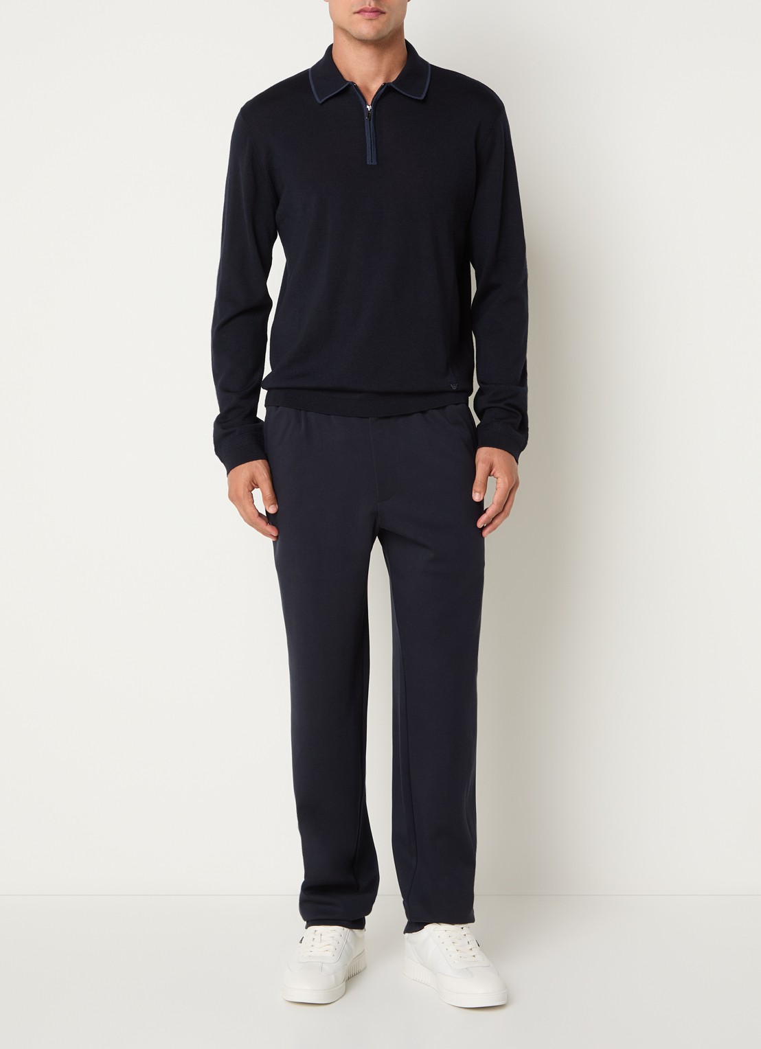 Armani Fijngebreide pullover van scheerwol - voorkant 3 donkerblauw