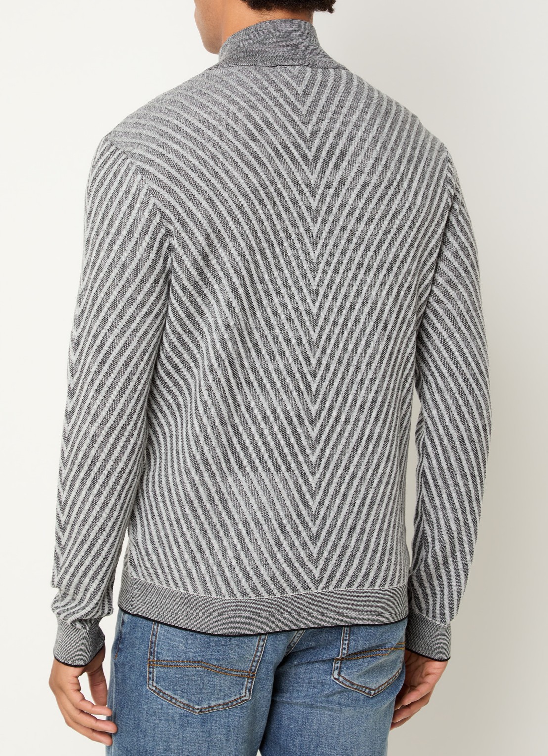 Armani Fijngebreide pullover van wol met halve rits - achterkant 2 grijs