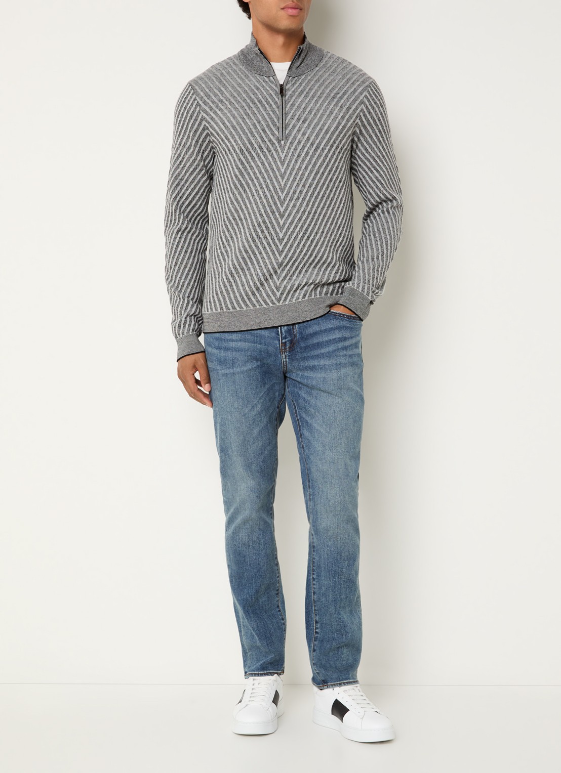 Armani Fijngebreide pullover van wol met halve rits - voorkant 4 grijs