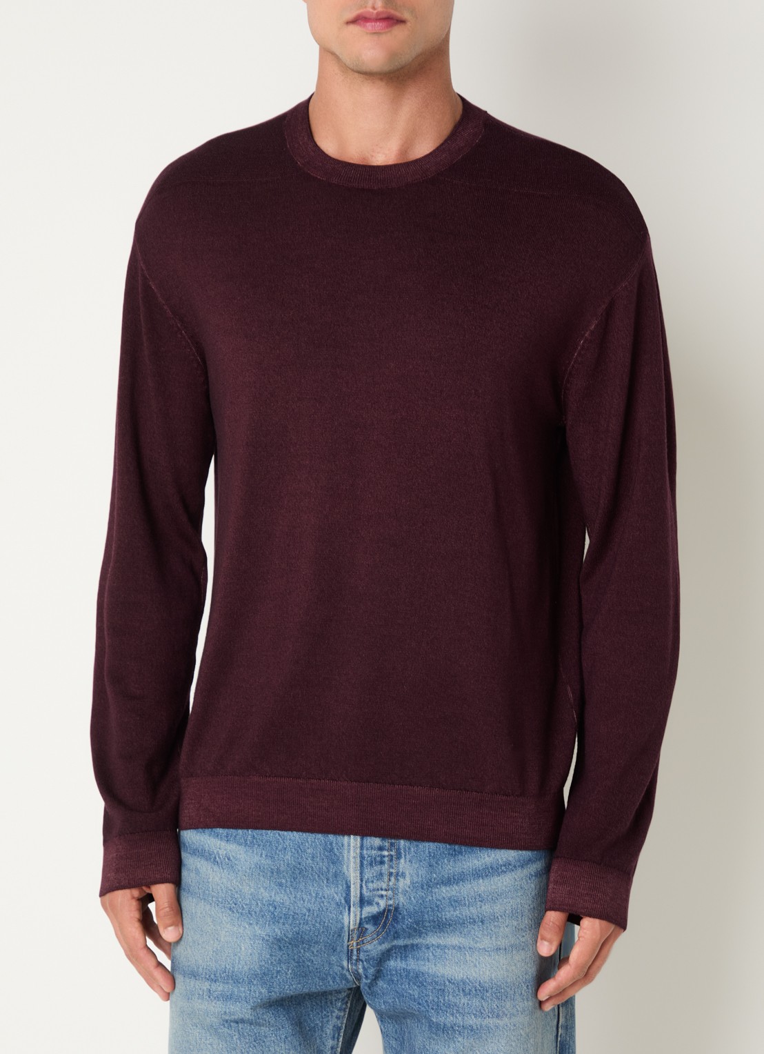 Armani Fijngebreide pullover van wol met ronde hals - detail 4 aubergine
