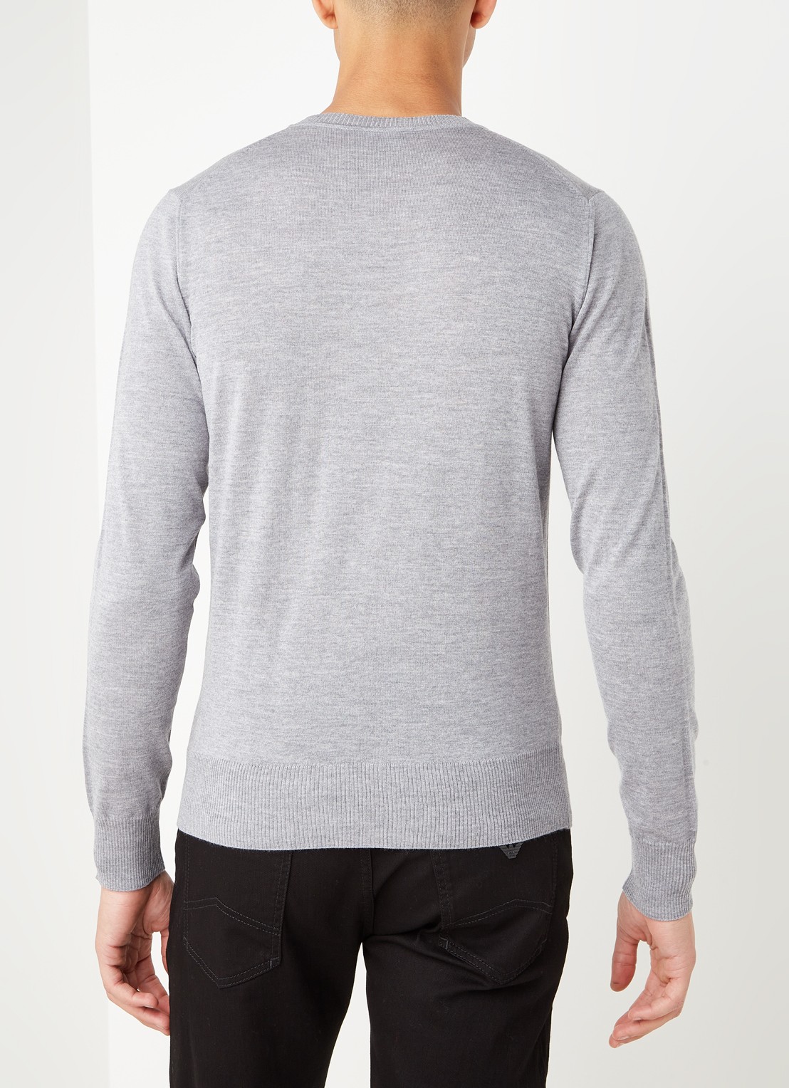 Armani Fijngebreide pullover van wol - achterkant lichtgrijs