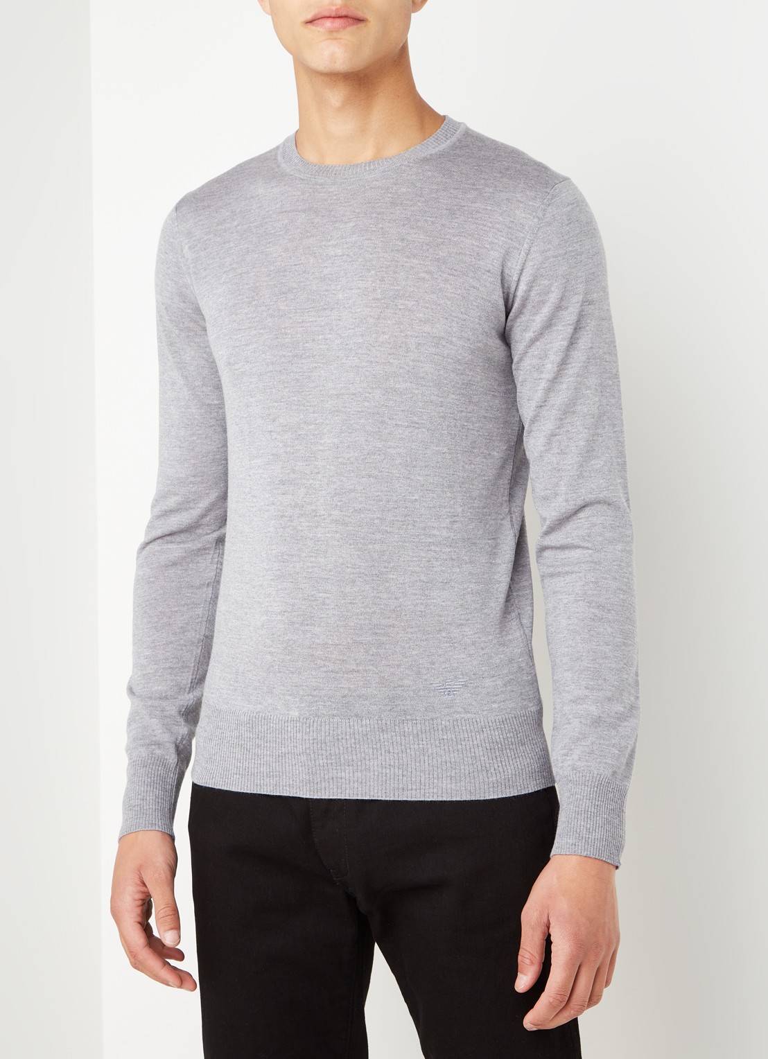 Armani Fijngebreide pullover van wol - detail 2 lichtgrijs