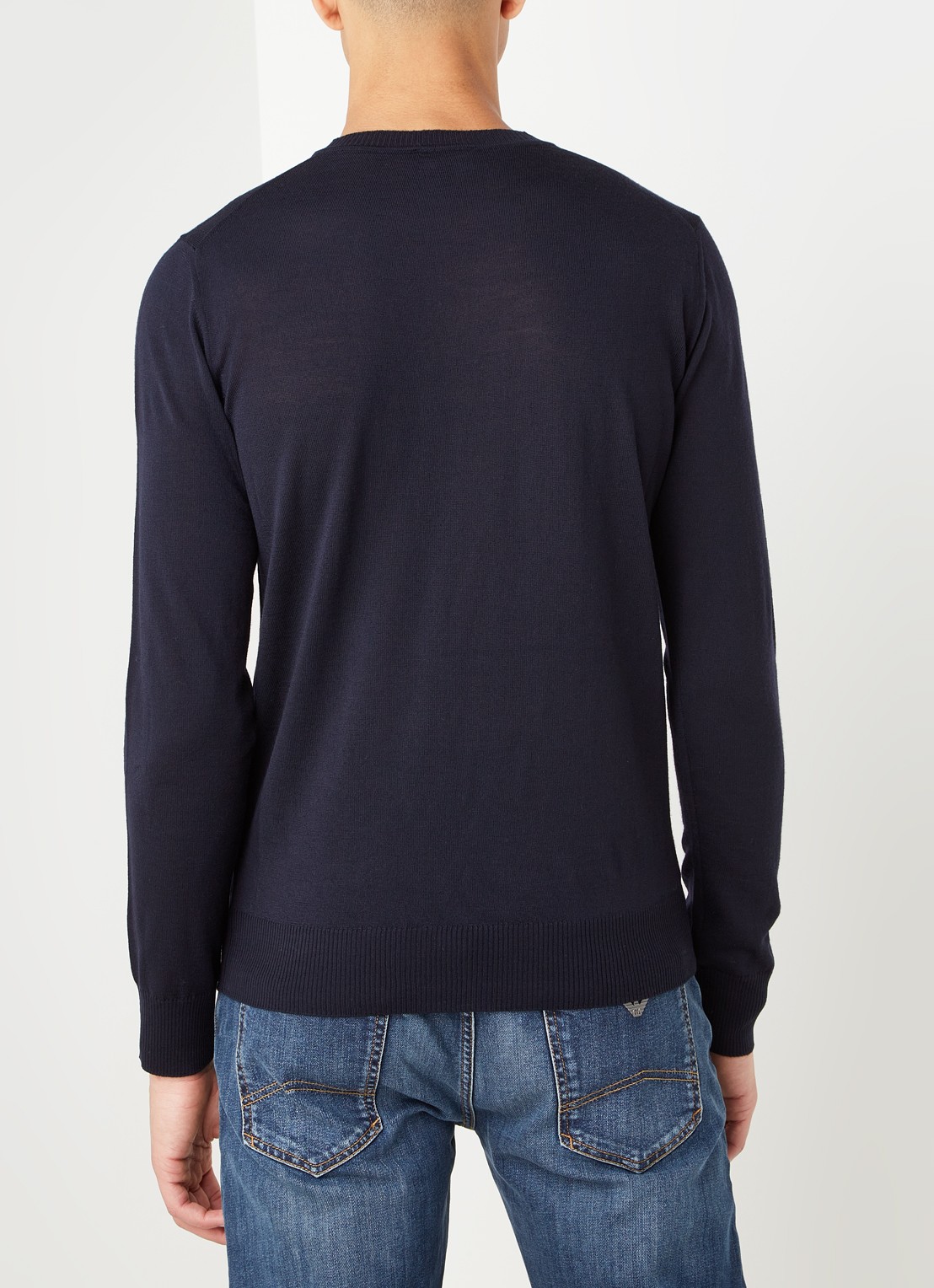 Armani Fijngebreide pullover van wol - achterkant 4 donkerblauw