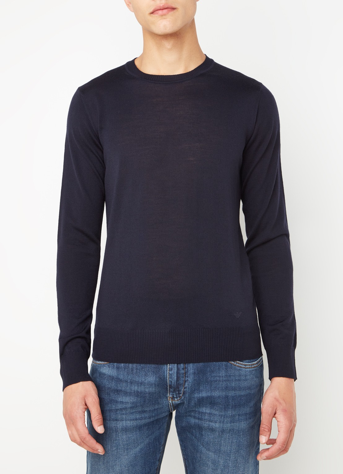 Armani Fijngebreide pullover van wol - detail donkerblauw