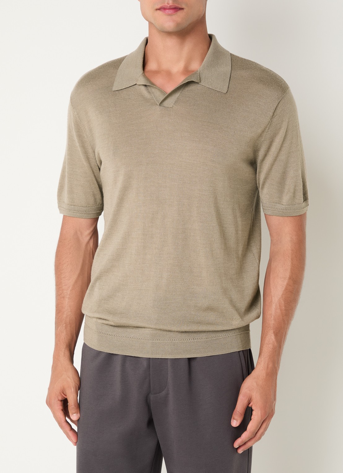 Armani Fijngebreide regular fit polo in zijdeblend - detail 4 zand