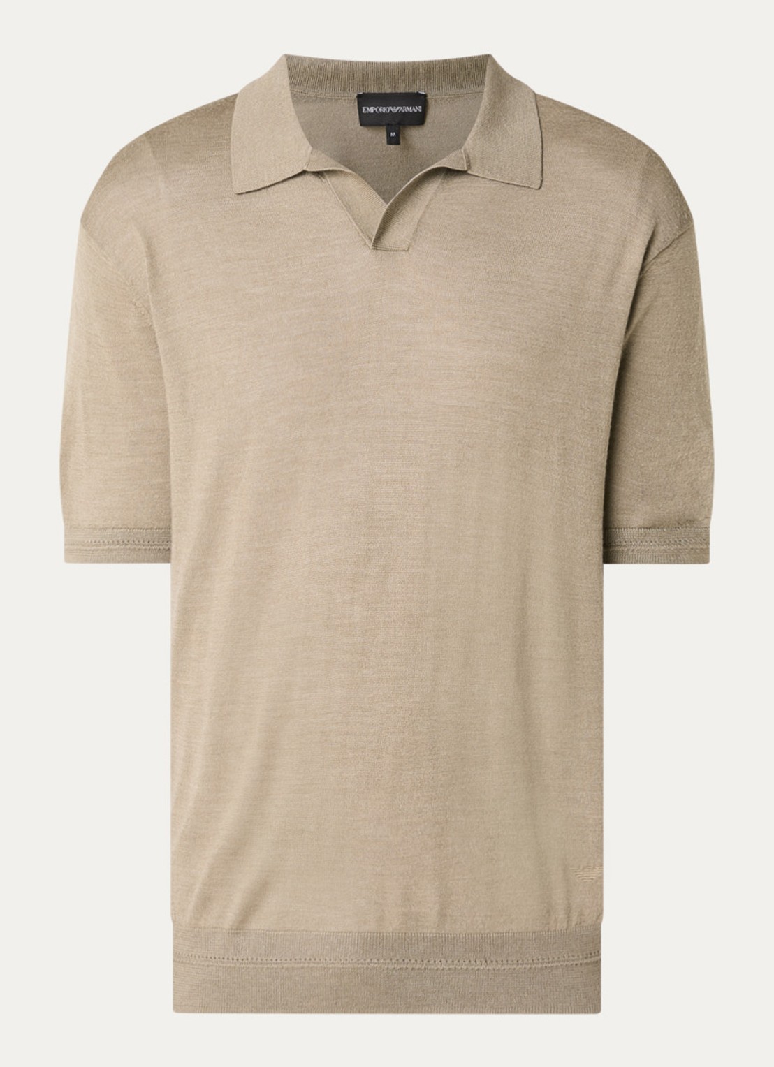 Armani Fijngebreide regular fit polo in zijdeblend - voorkant zand