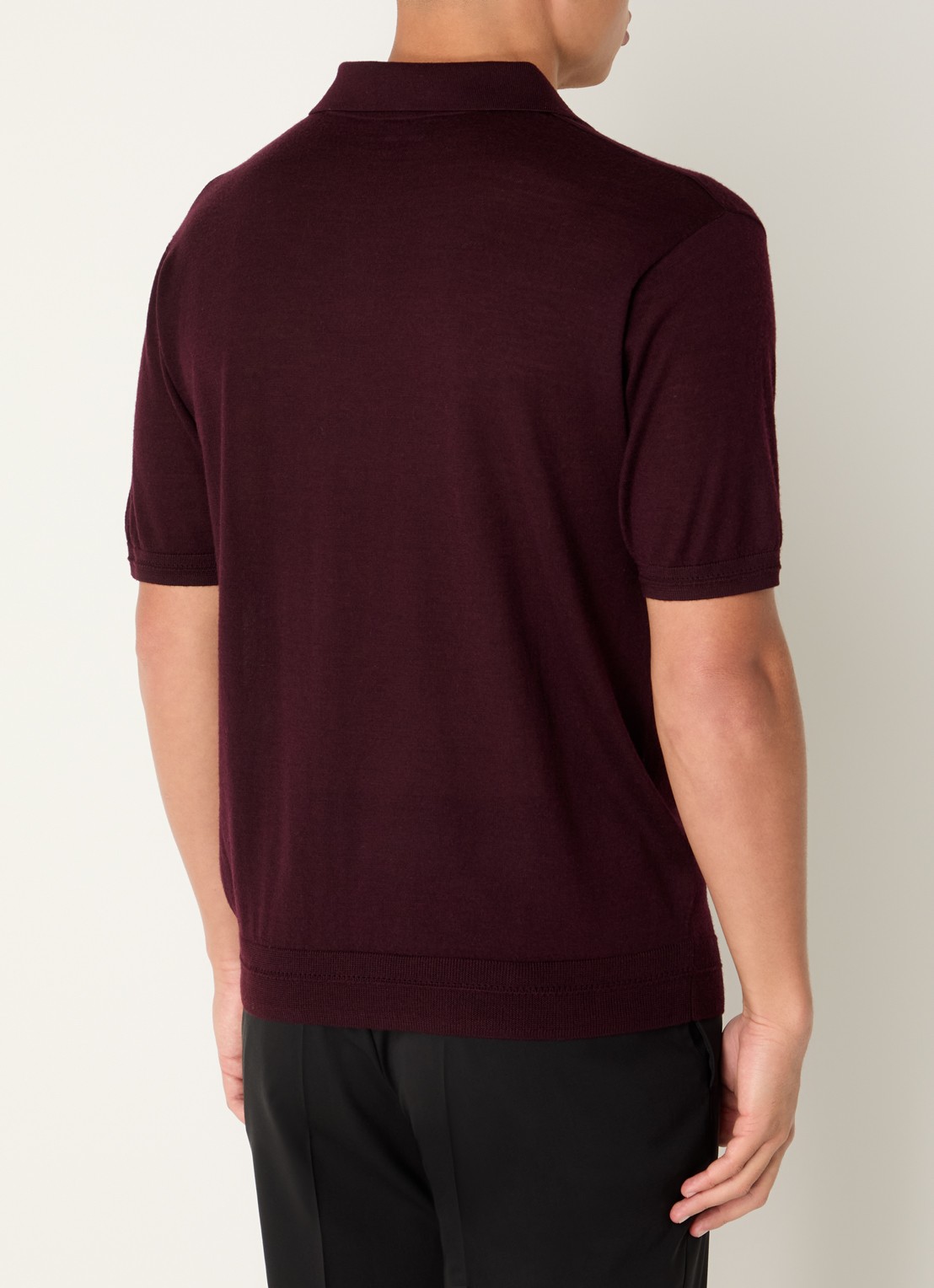 Armani Fijngebreide regular fit polo in zijdeblend - achterkant bordeauxrood