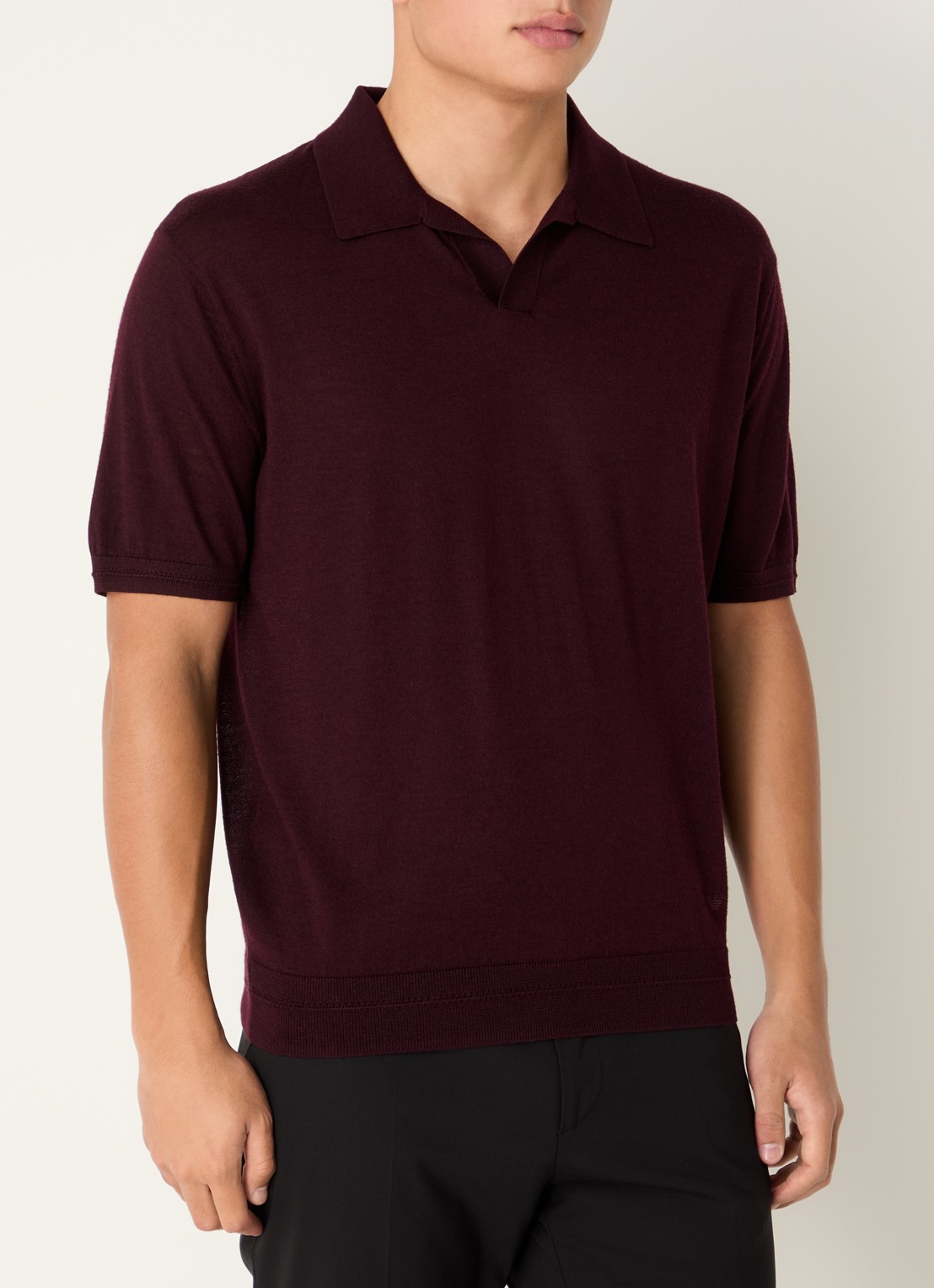 Armani Fijngebreide regular fit polo in zijdeblend - detail 2 bordeauxrood