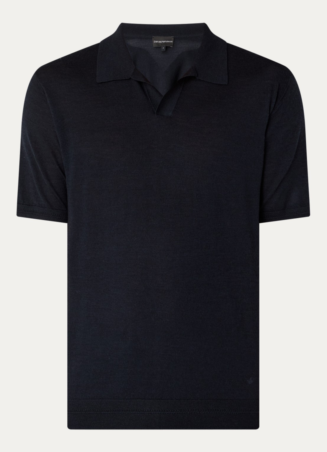 Armani Fijngebreide regular fit polo in zijdeblend - voorkant 3 donkerblauw