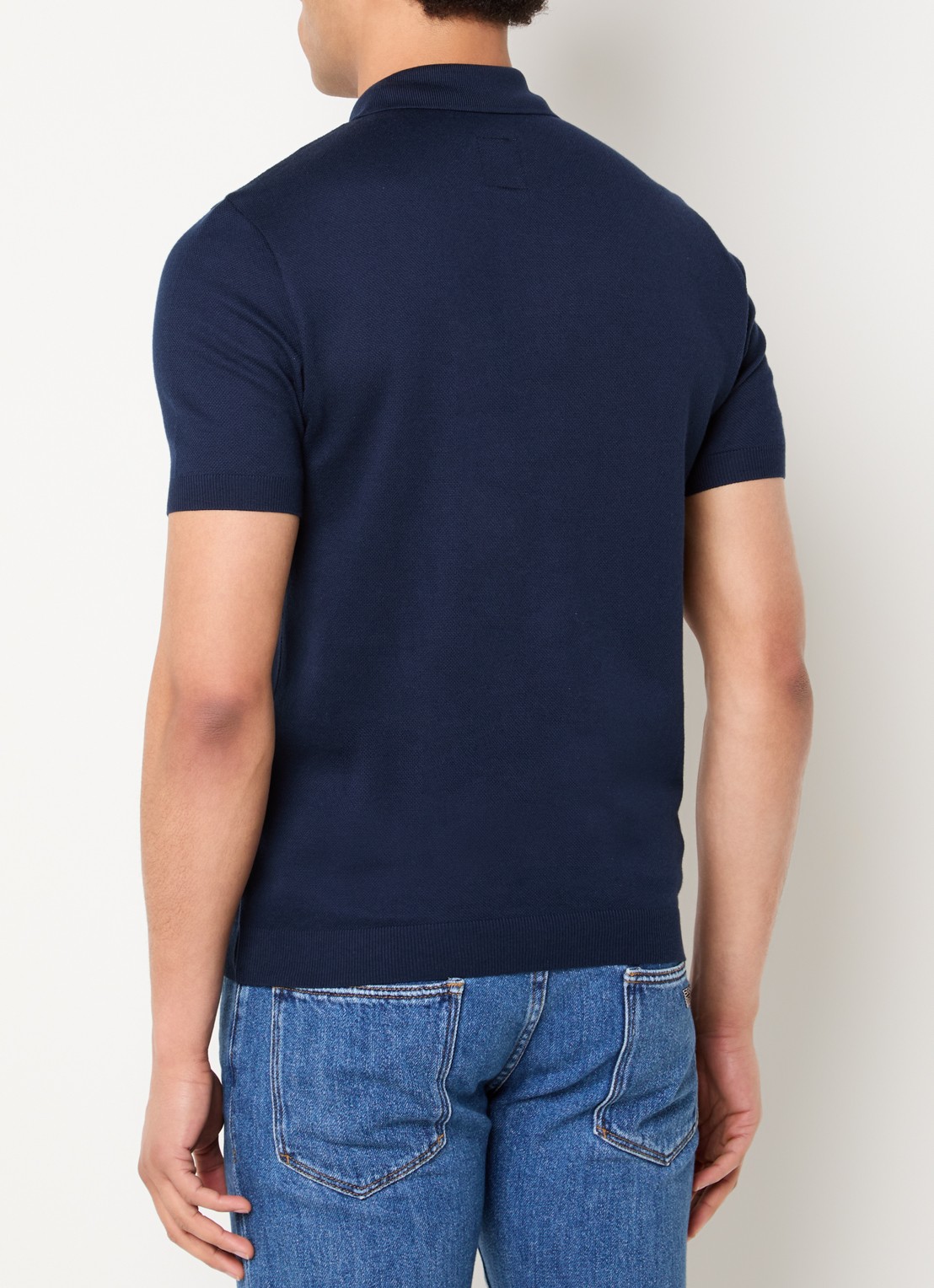 Armani Fijngebreide regular fit polo - achterkant 3 donkerblauw