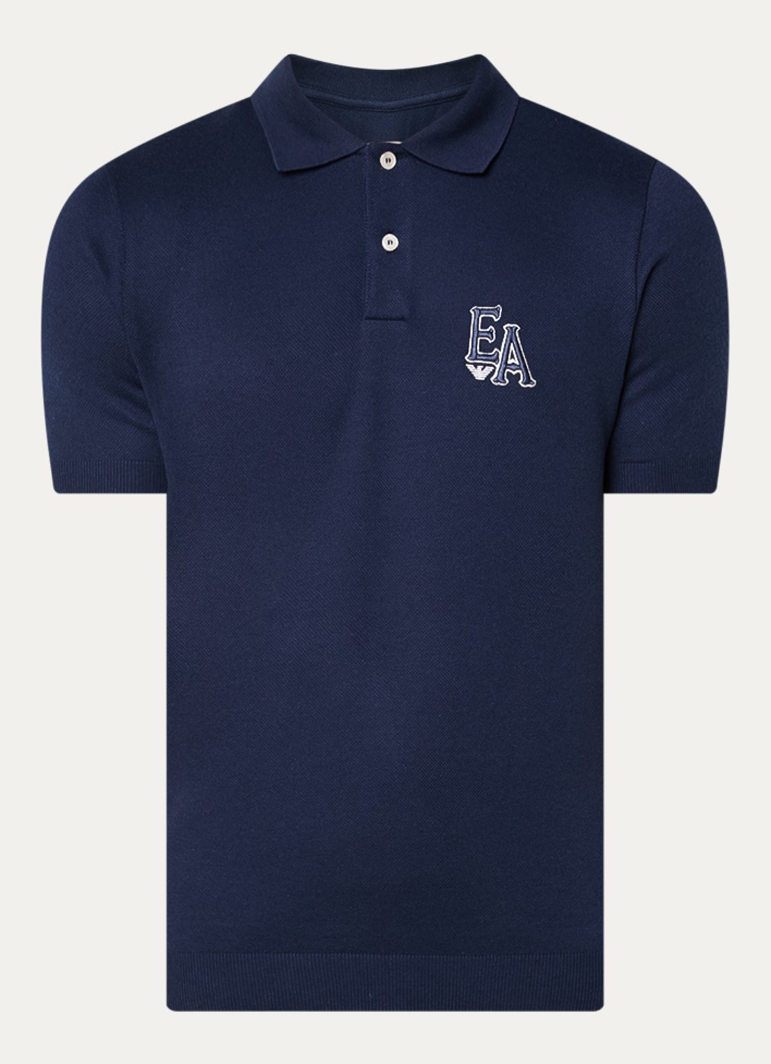 Armani Fijngebreide regular fit polo - voorkant donkerblauw