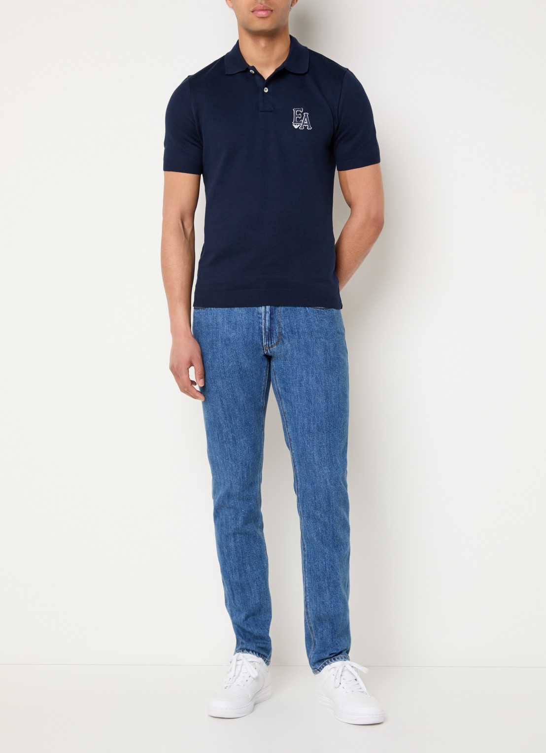 Armani Fijngebreide regular fit polo - voorkant 2 donkerblauw