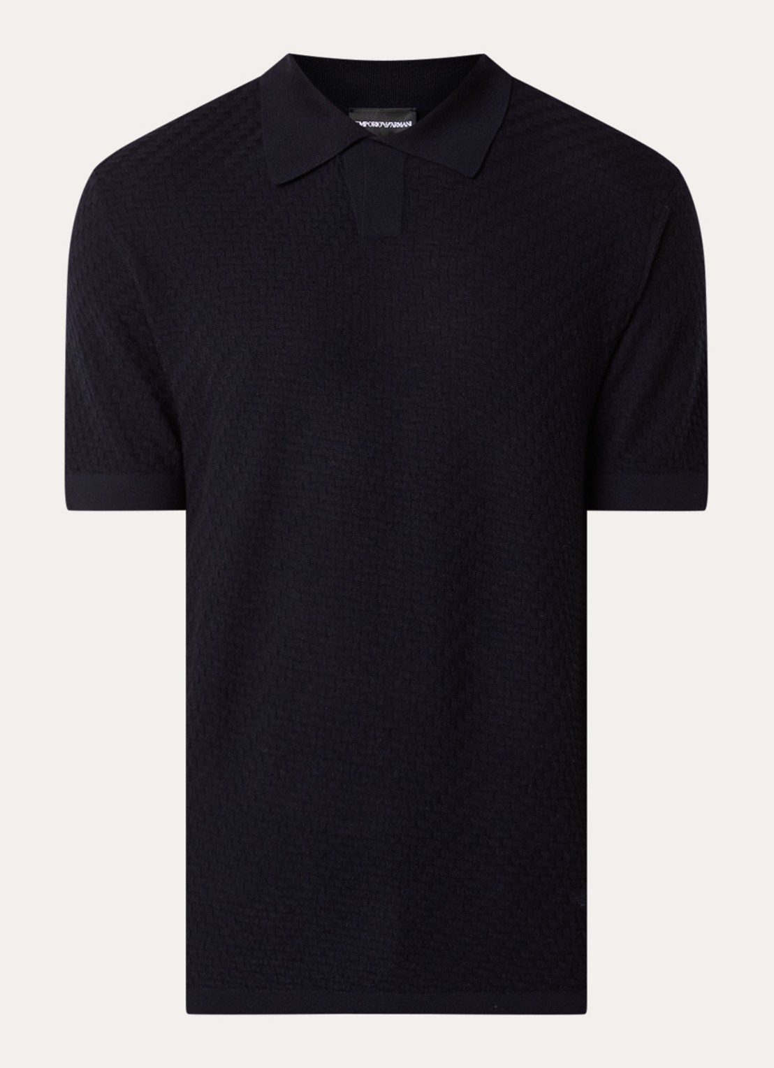Armani Fijngebreide T-shirt in wolblend - voorkant donkerblauw