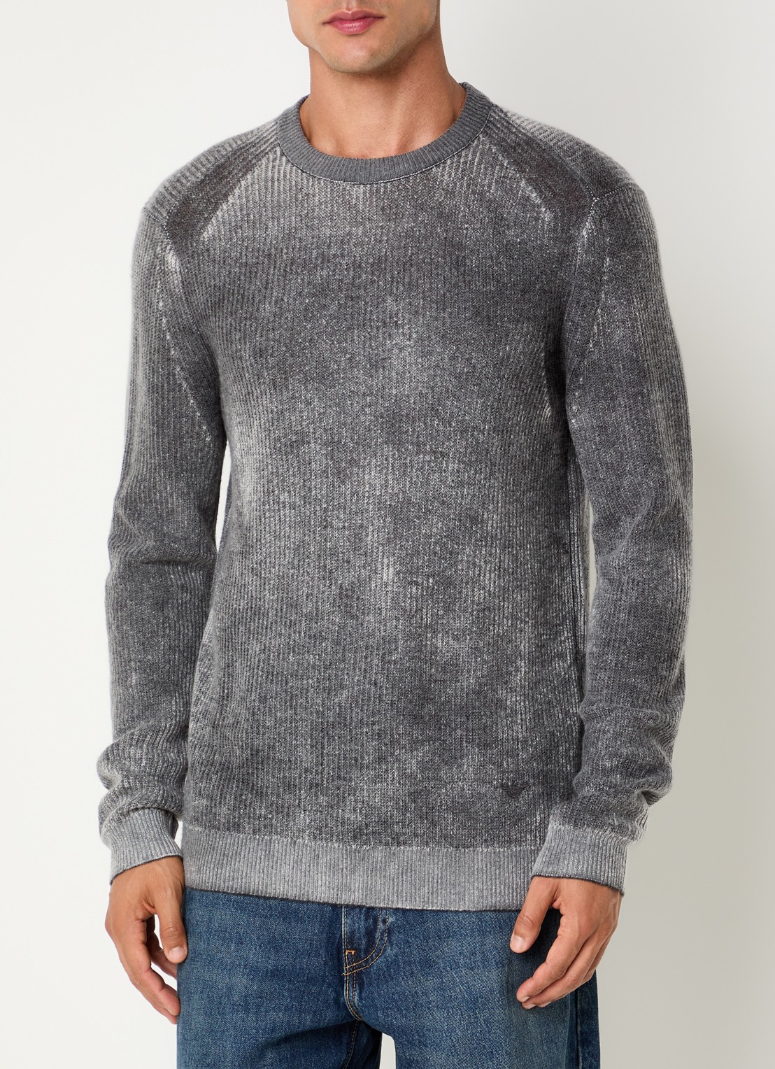 Armani Fijngebreide trui in wolblend met print - detail grijsmele