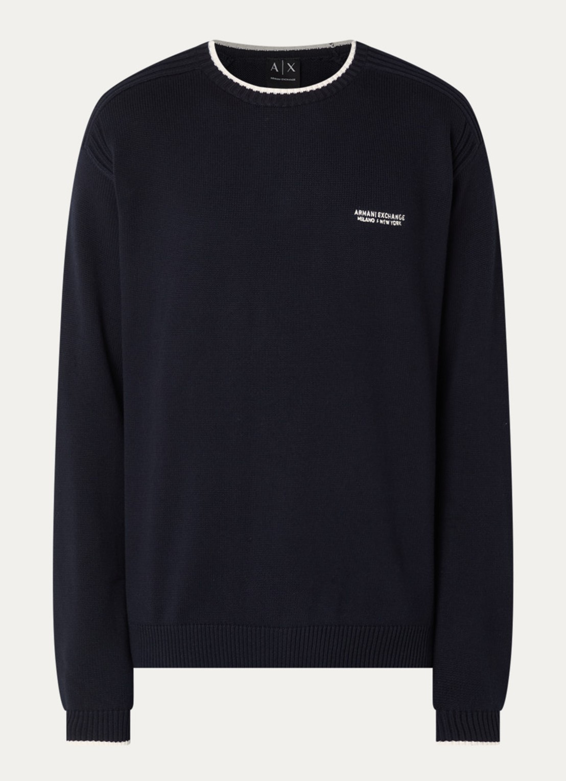 Armani Fijngebreide trui met logo - voorkant 3 donkerblauw