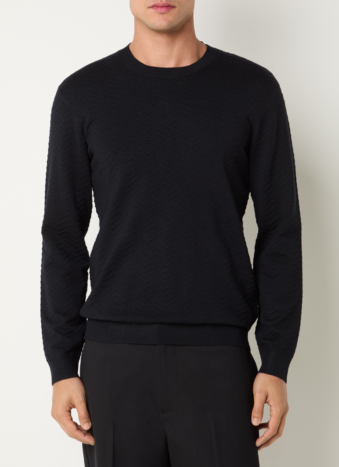 Armani Fijngebreide trui met structuur - detail donkerblauw