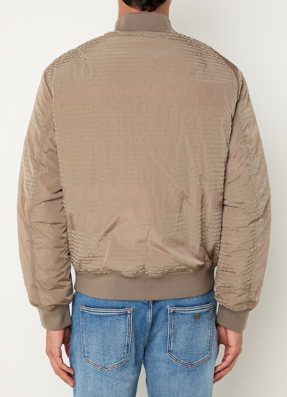 Armani Gewatteerd bomberjack met donsvulling en flockprint - achterkant camel