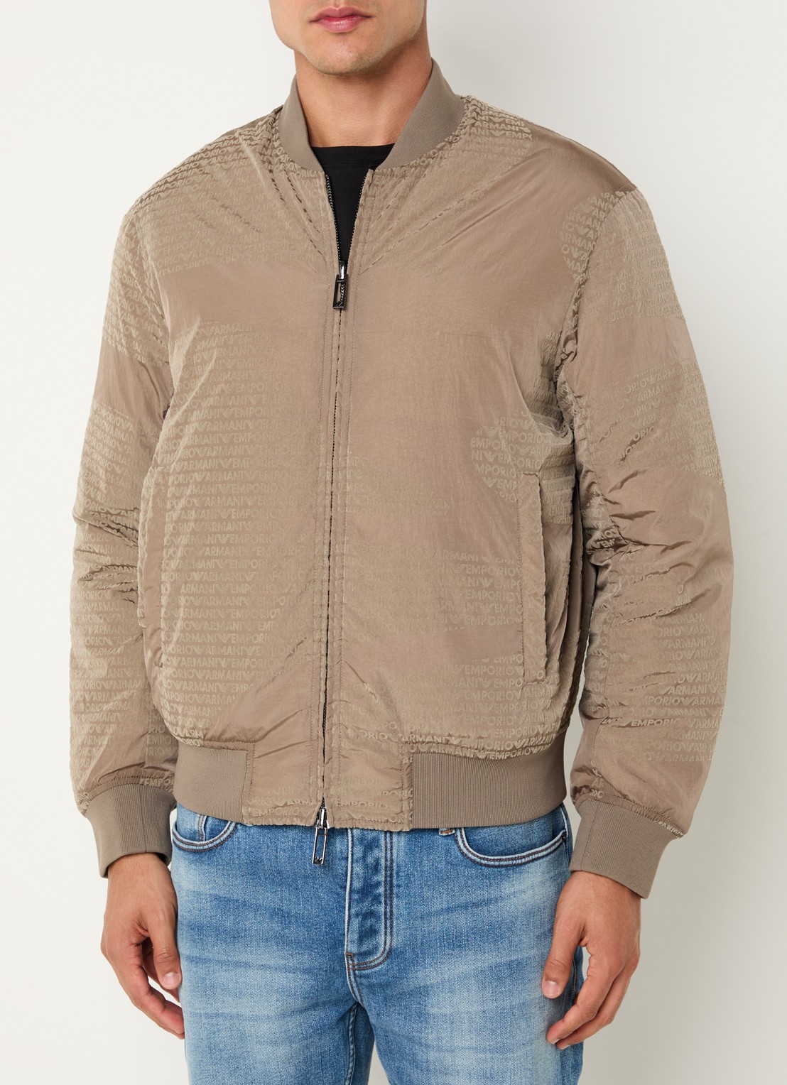 Armani Gewatteerd bomberjack met donsvulling en flockprint - detail 2 camel
