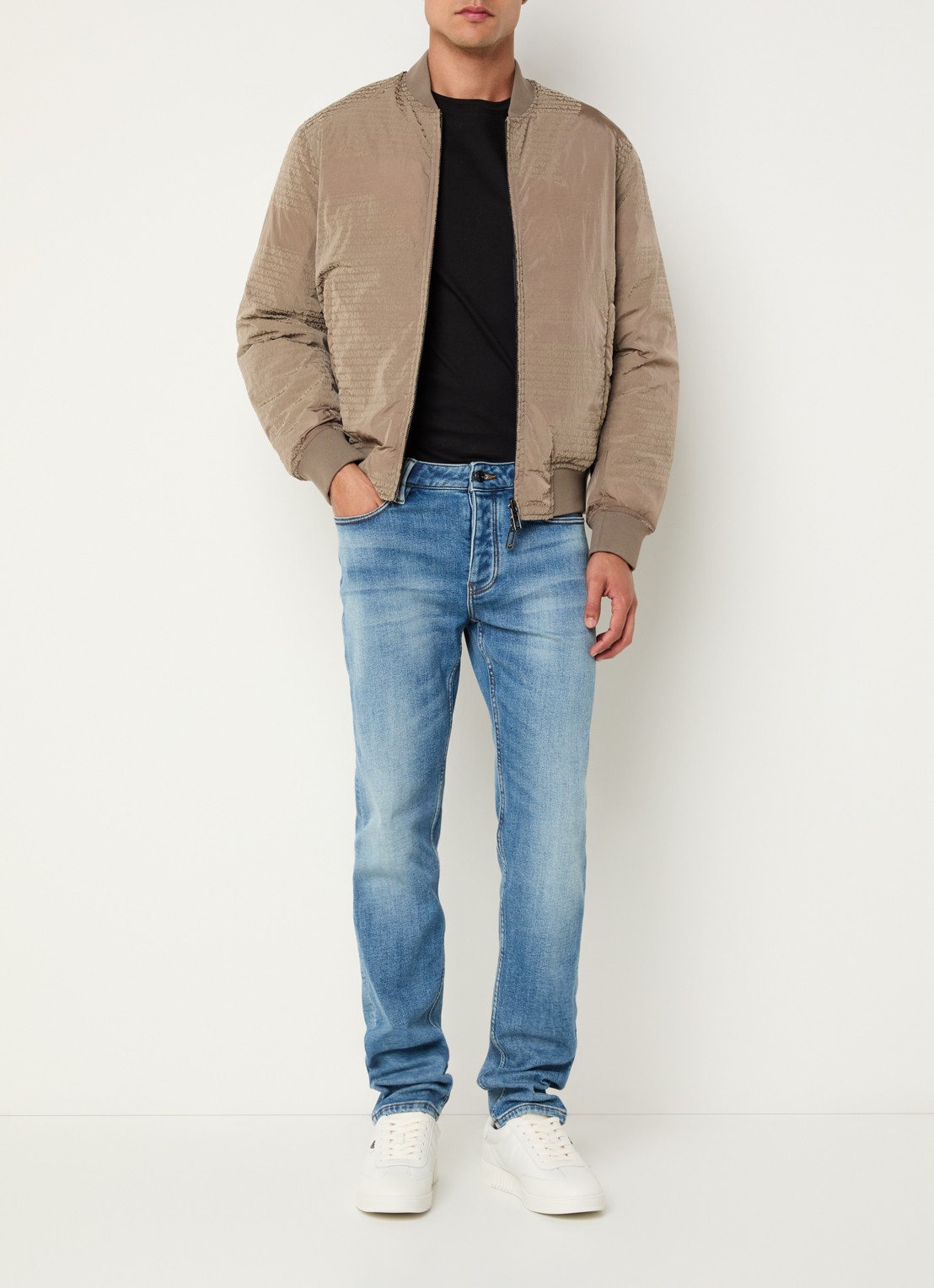 Armani Gewatteerd bomberjack met donsvulling en flockprint - voorkant 5 camel