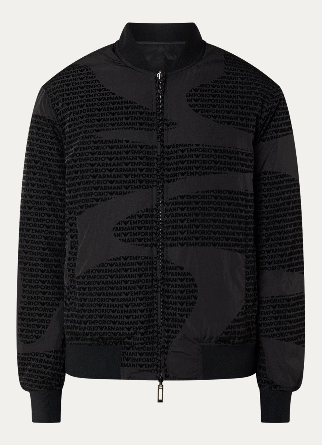 Armani Gewatteerd bomberjack met donsvulling en flockprint - voorkant 3 zwart