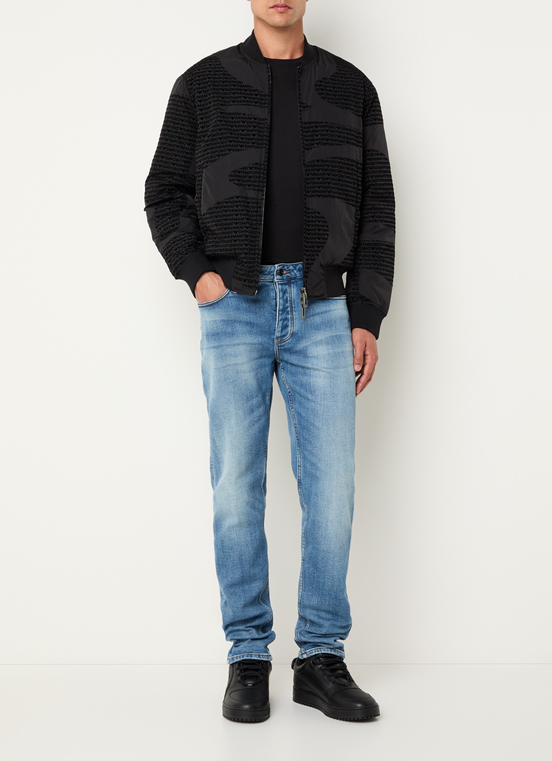 Armani Gewatteerd bomberjack met donsvulling en flockprint - voorkant 5 zwart