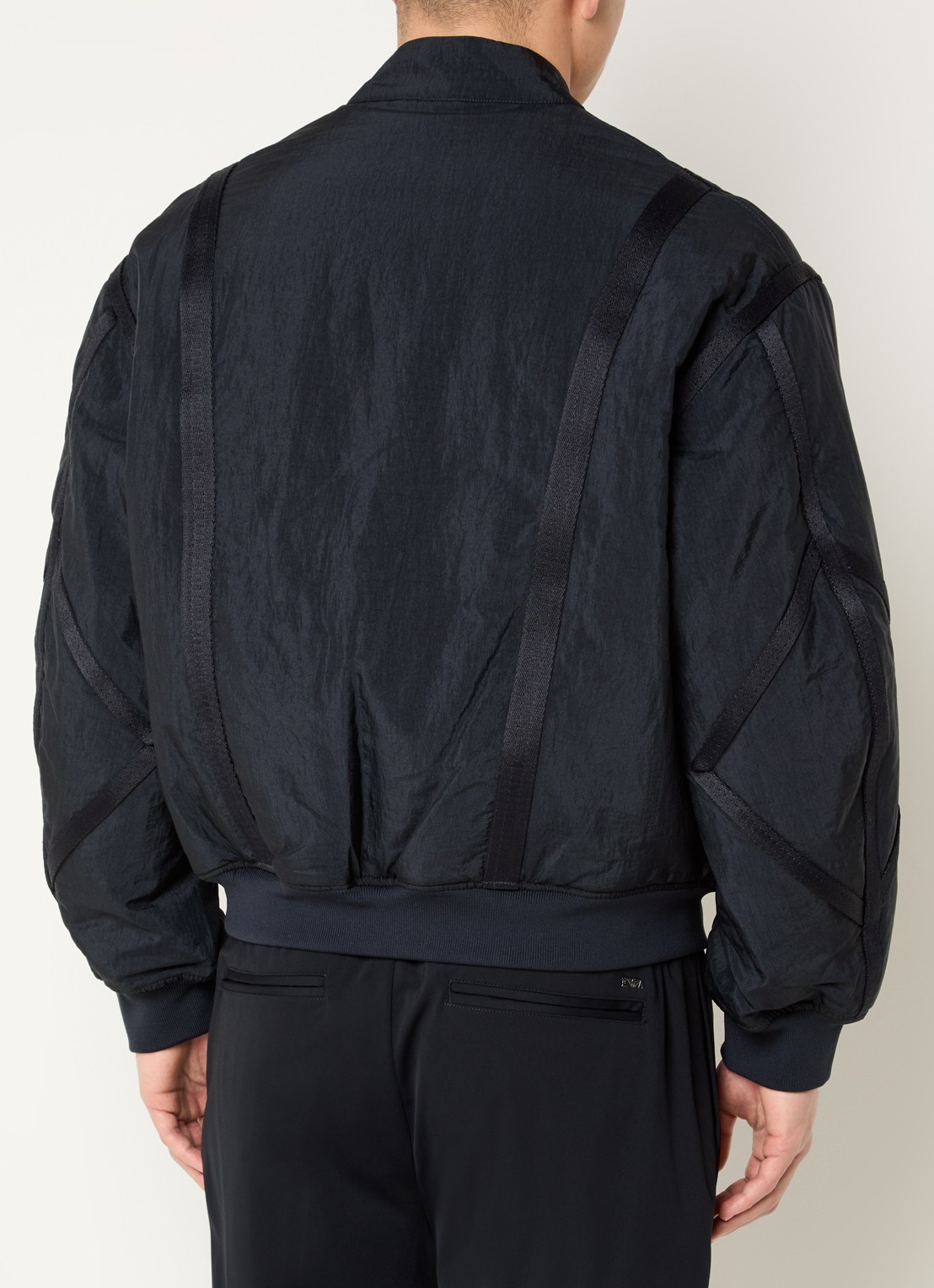 Armani Gewatteerd bomberjack met logo en ritszakken - achterkant 3 donkerblauw