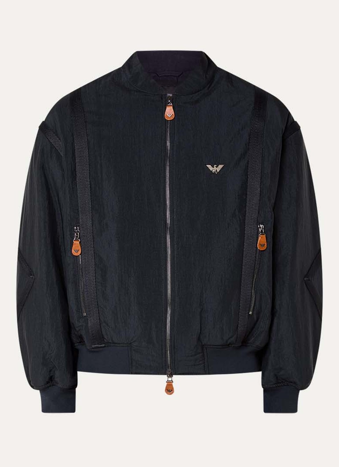 Armani Gewatteerd bomberjack met logo en ritszakken - voorkant donkerblauw