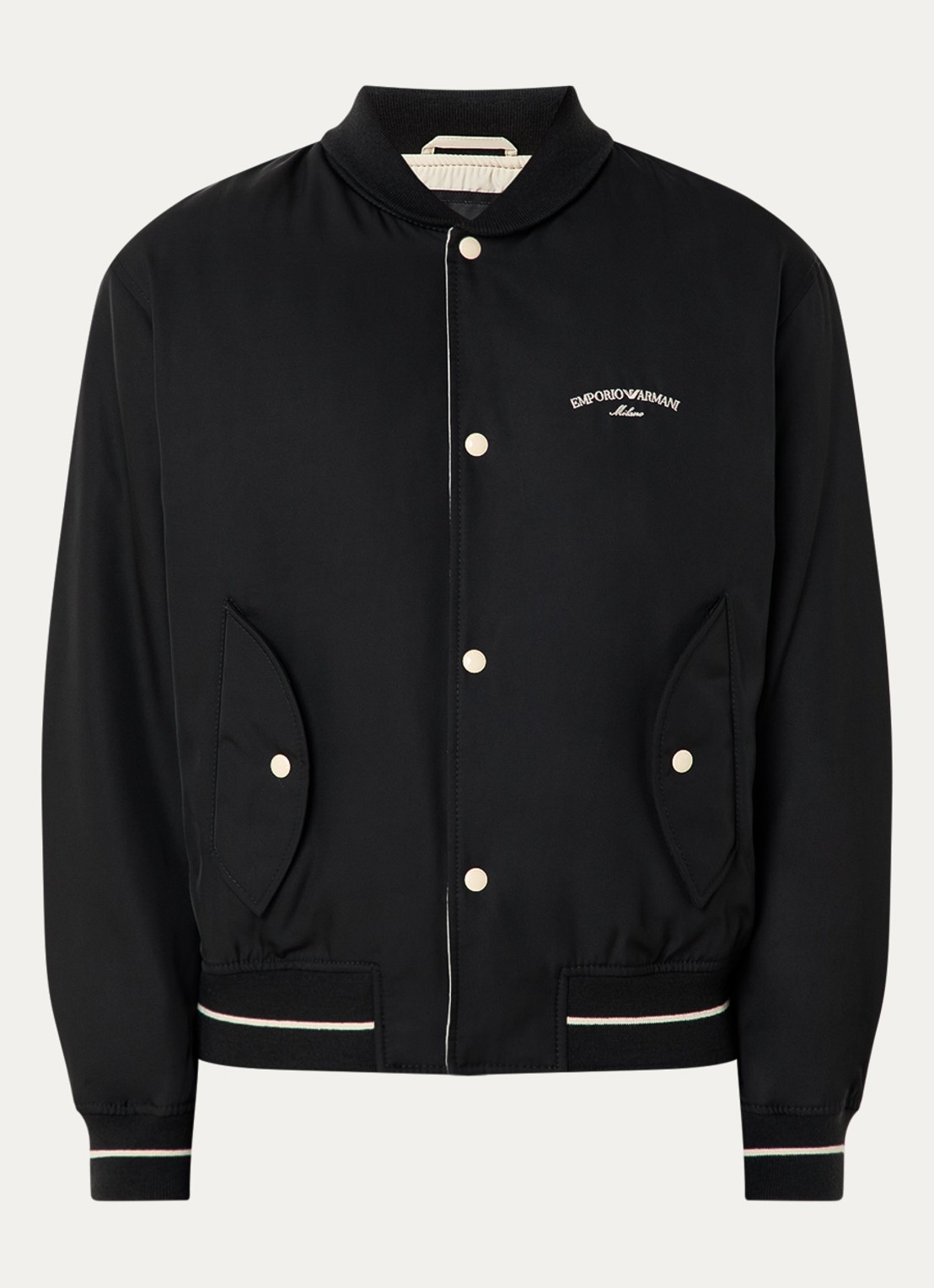 Armani Gewatteerd bomberjack met logoborduring  - voorkant zwart