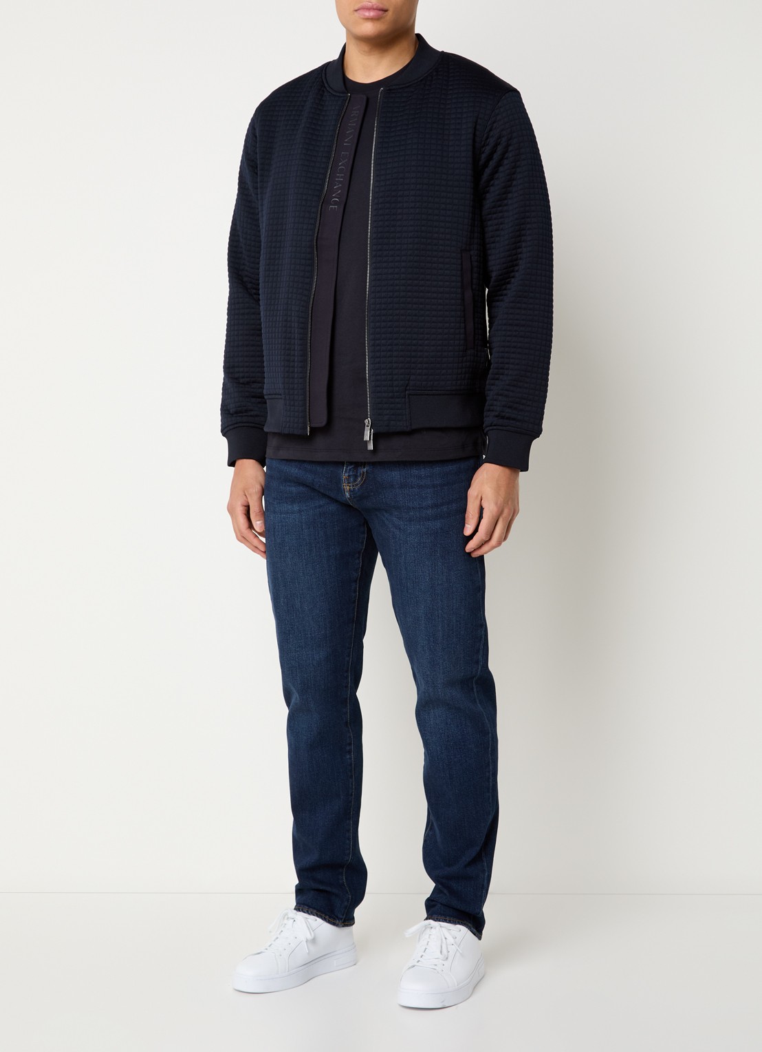 Armani Gewatteerd bomberjack met structuur - voorkant 2 donkerblauw