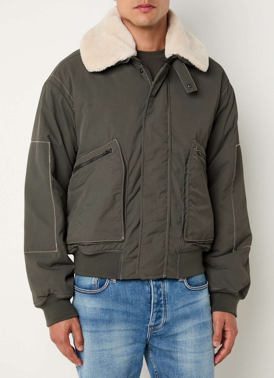 Armani Gewatteerd jack met afneembare kraag - detail groen