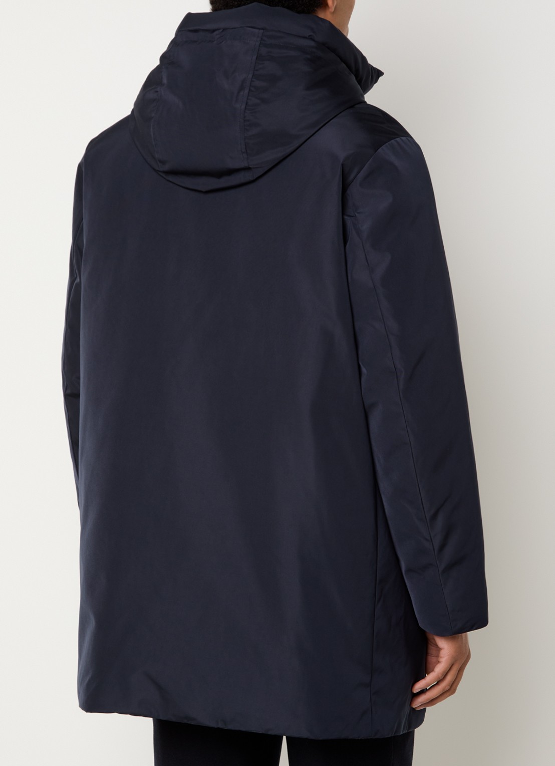 Armani Gewatteerd jack met capuchon - achterkant donkerblauw