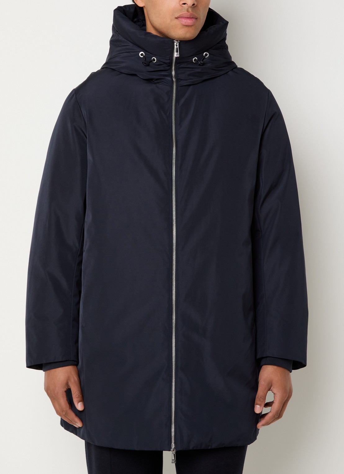 Armani Gewatteerd jack met capuchon - detail 4 donkerblauw