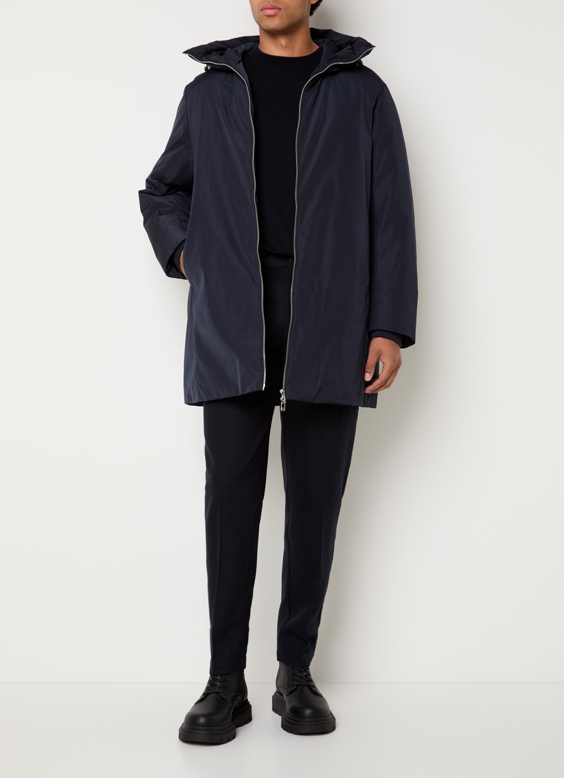 Armani Gewatteerd jack met capuchon - voorkant 3 donkerblauw