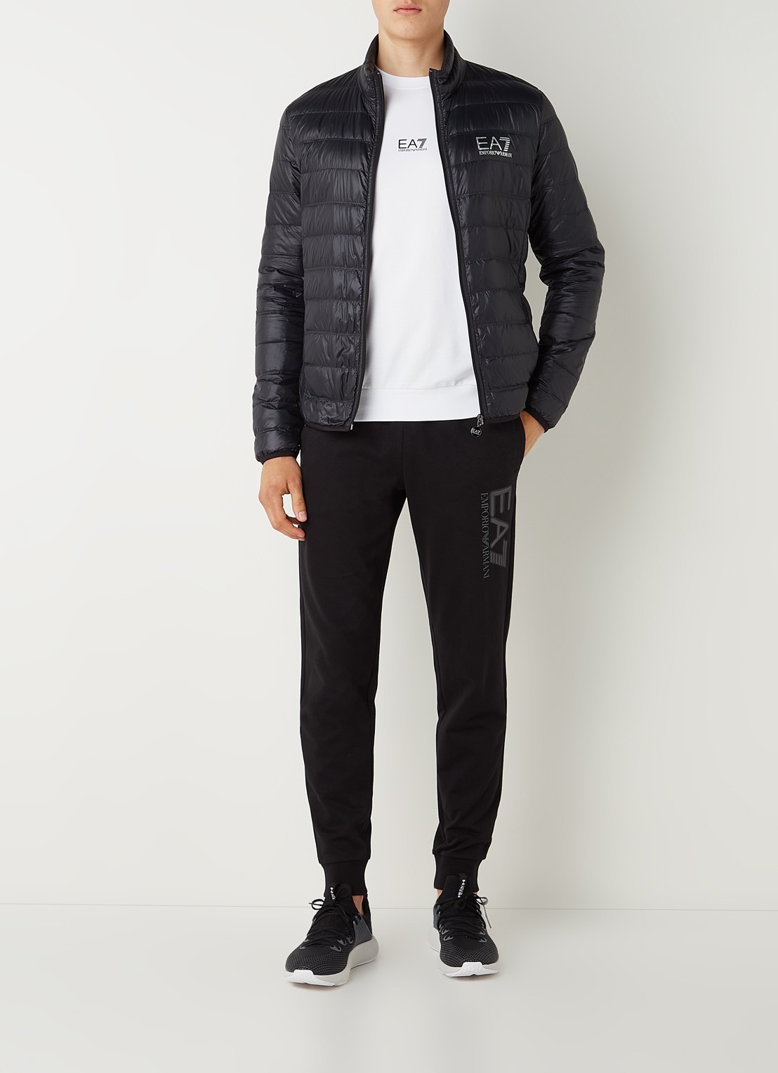 Armani Gewatteerd jack met donsvulling en logo - voorkant 4 zwart