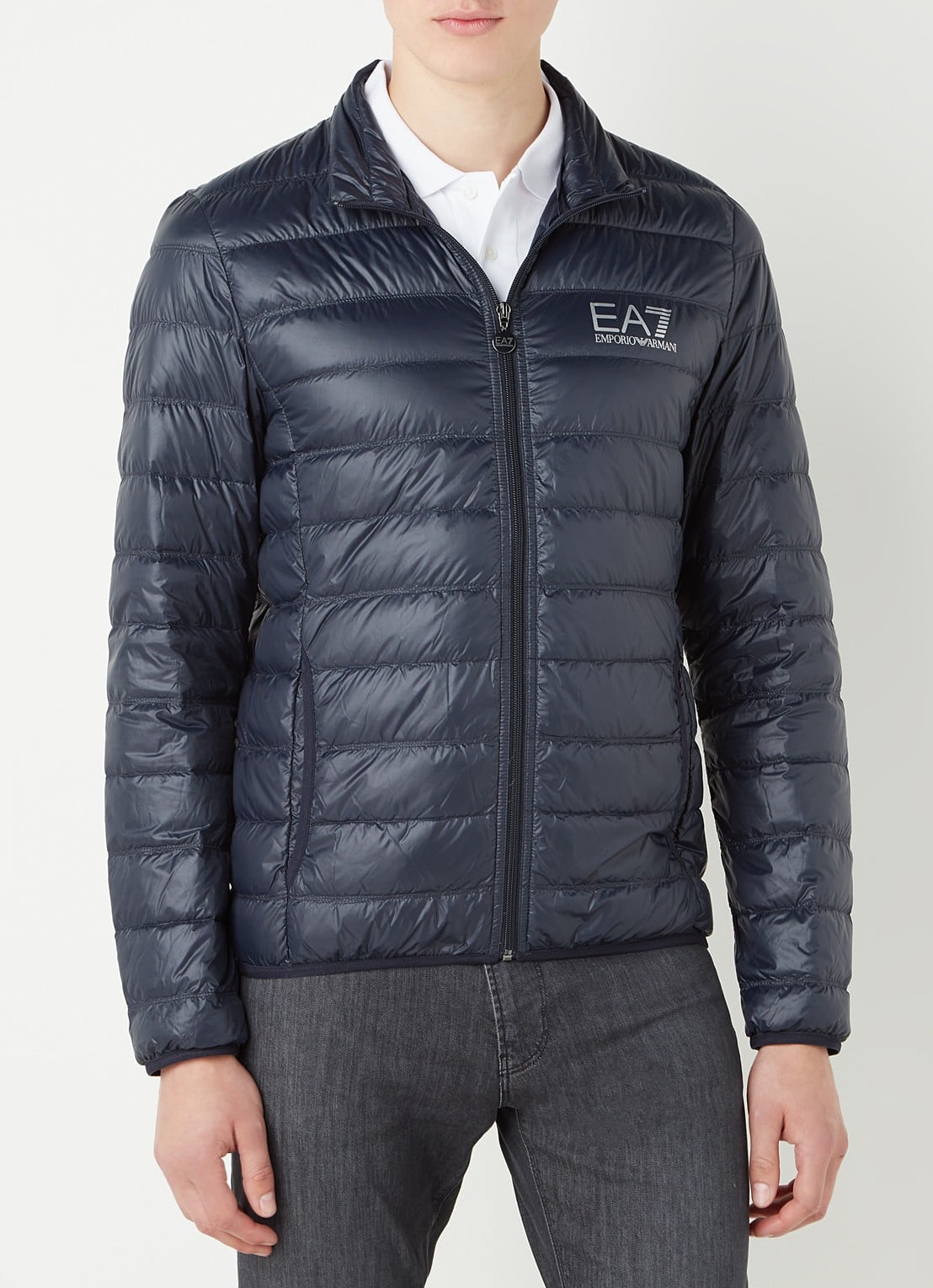 Armani Gewatteerd jack met donsvulling en logo - detail 3 donkerblauw