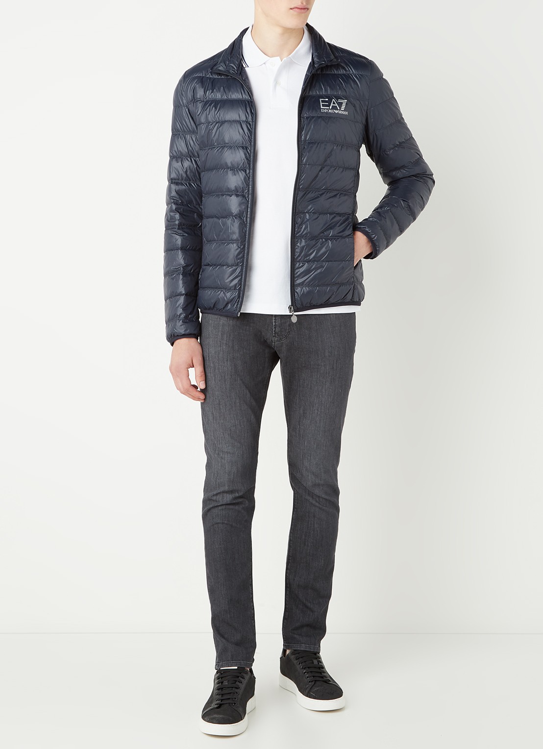 Armani Gewatteerd jack met donsvulling en logo - voorkant 2 donkerblauw