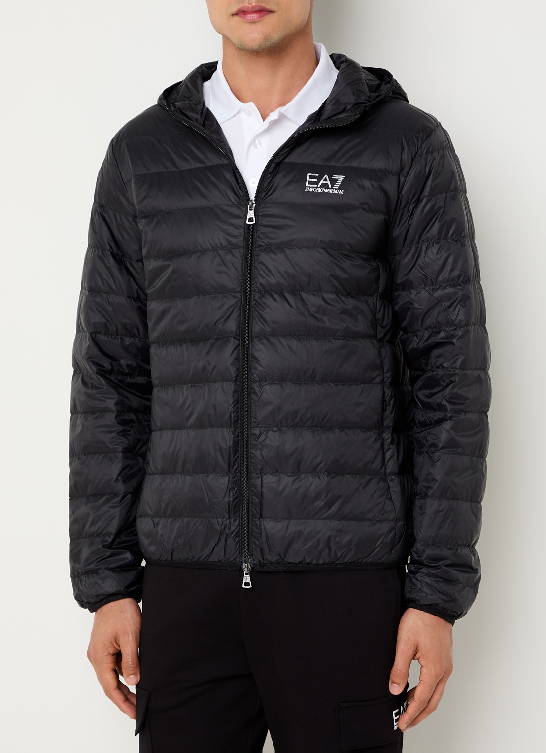 Armani Gewatteerd jack met donsvulling en logo - detail 2 zwart
