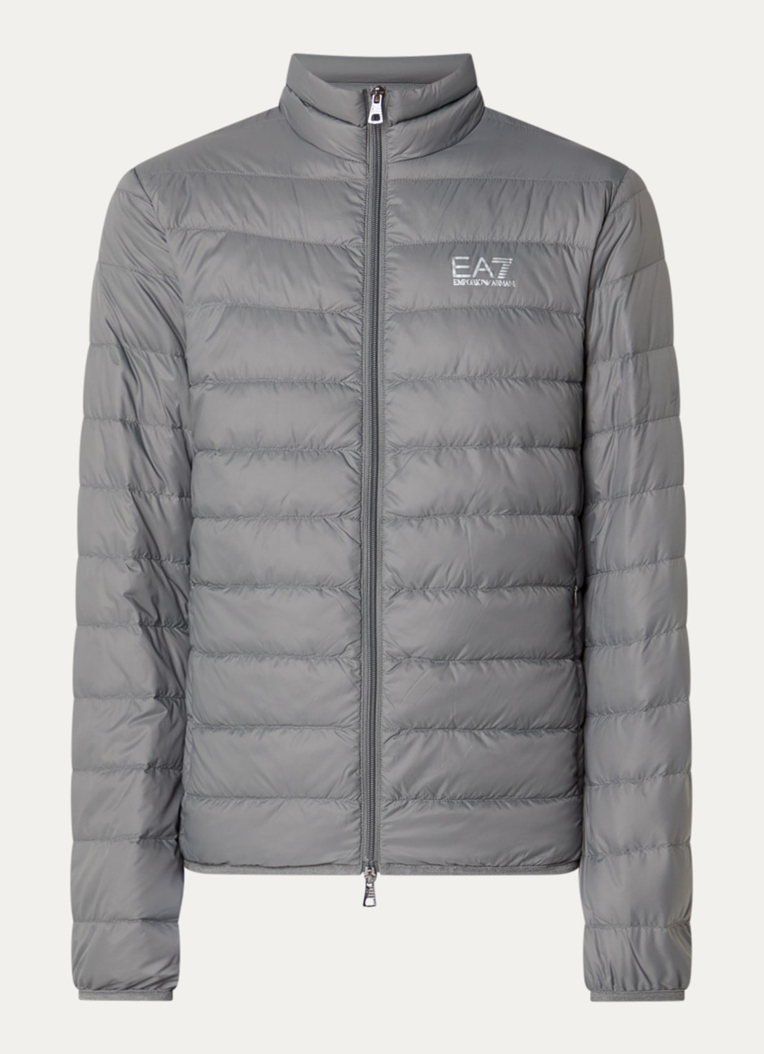 Armani Gewatteerd jack met donsvulling en logo - voorkant grijs