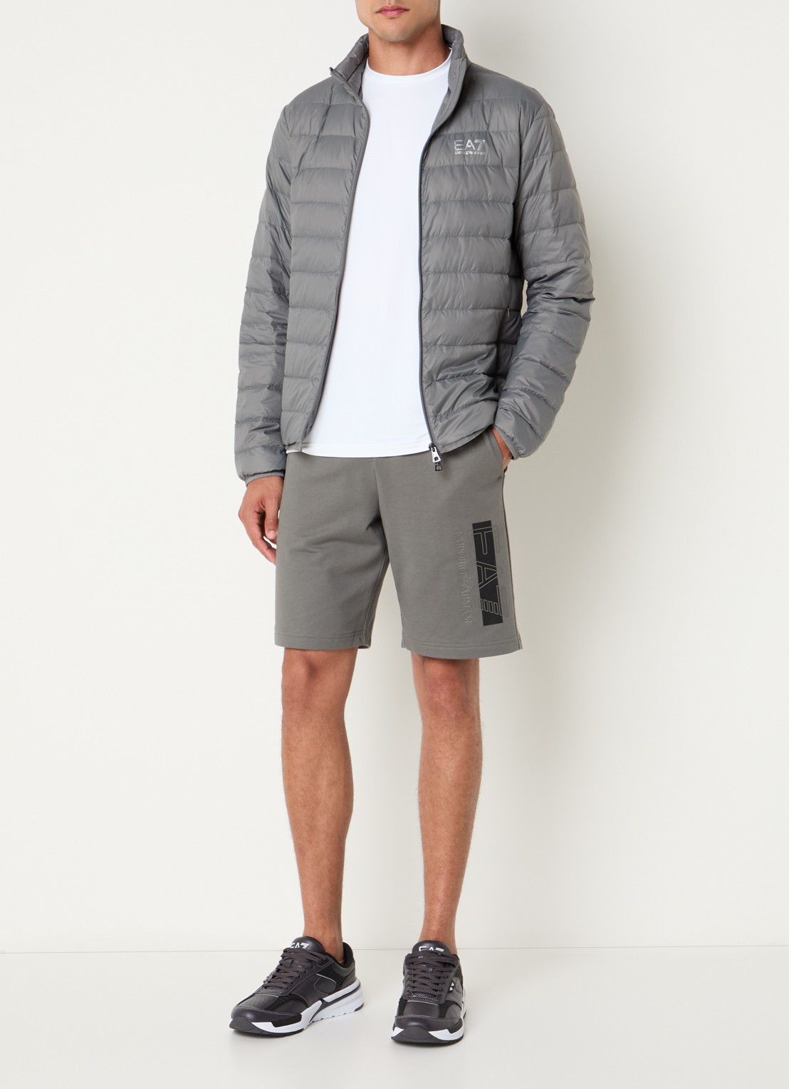 Armani Gewatteerd jack met donsvulling en logo - voorkant 2 grijs