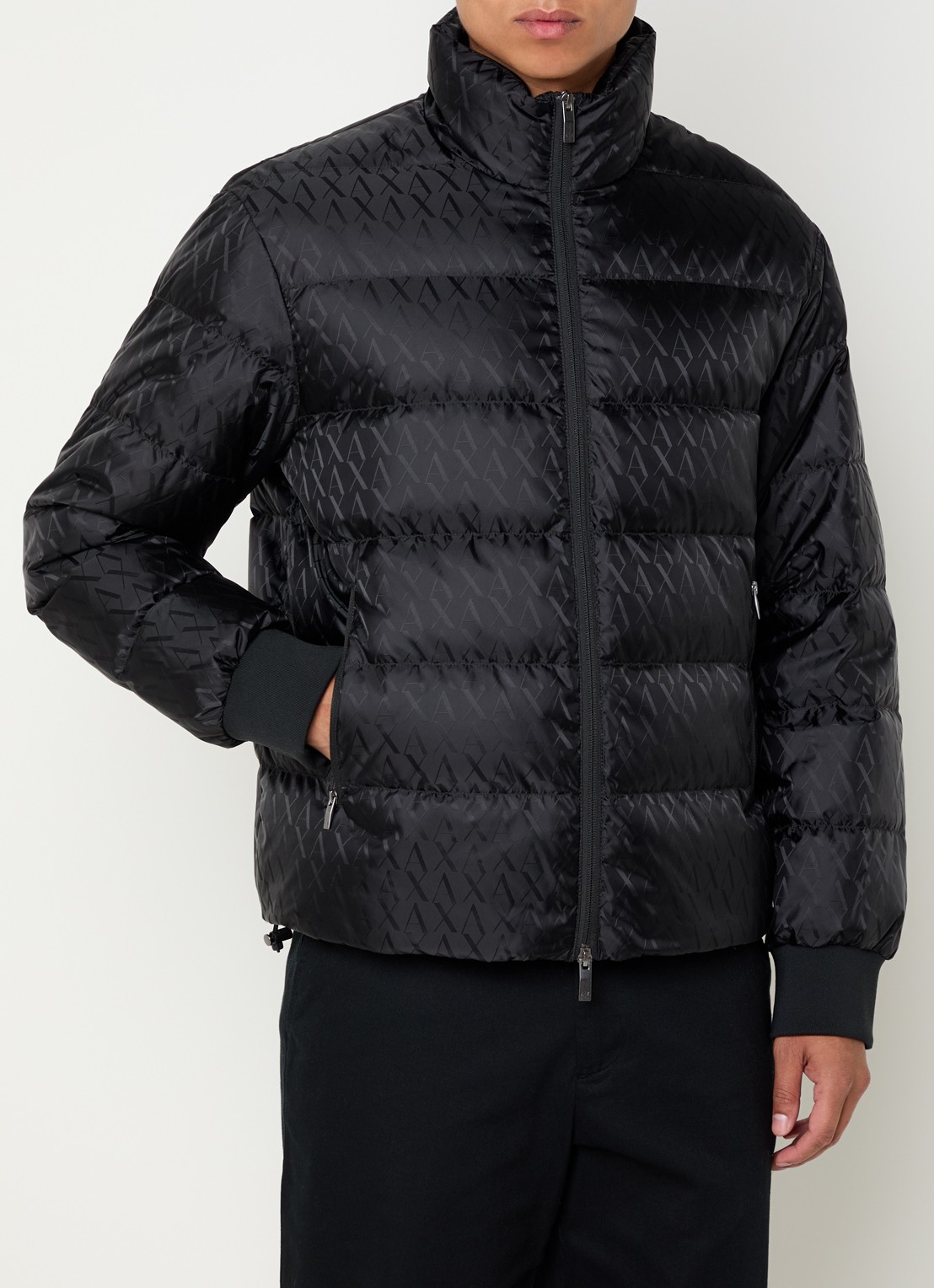 Armani Gewatteerd jack met donsvulling en logoprint - detail 3 zwart