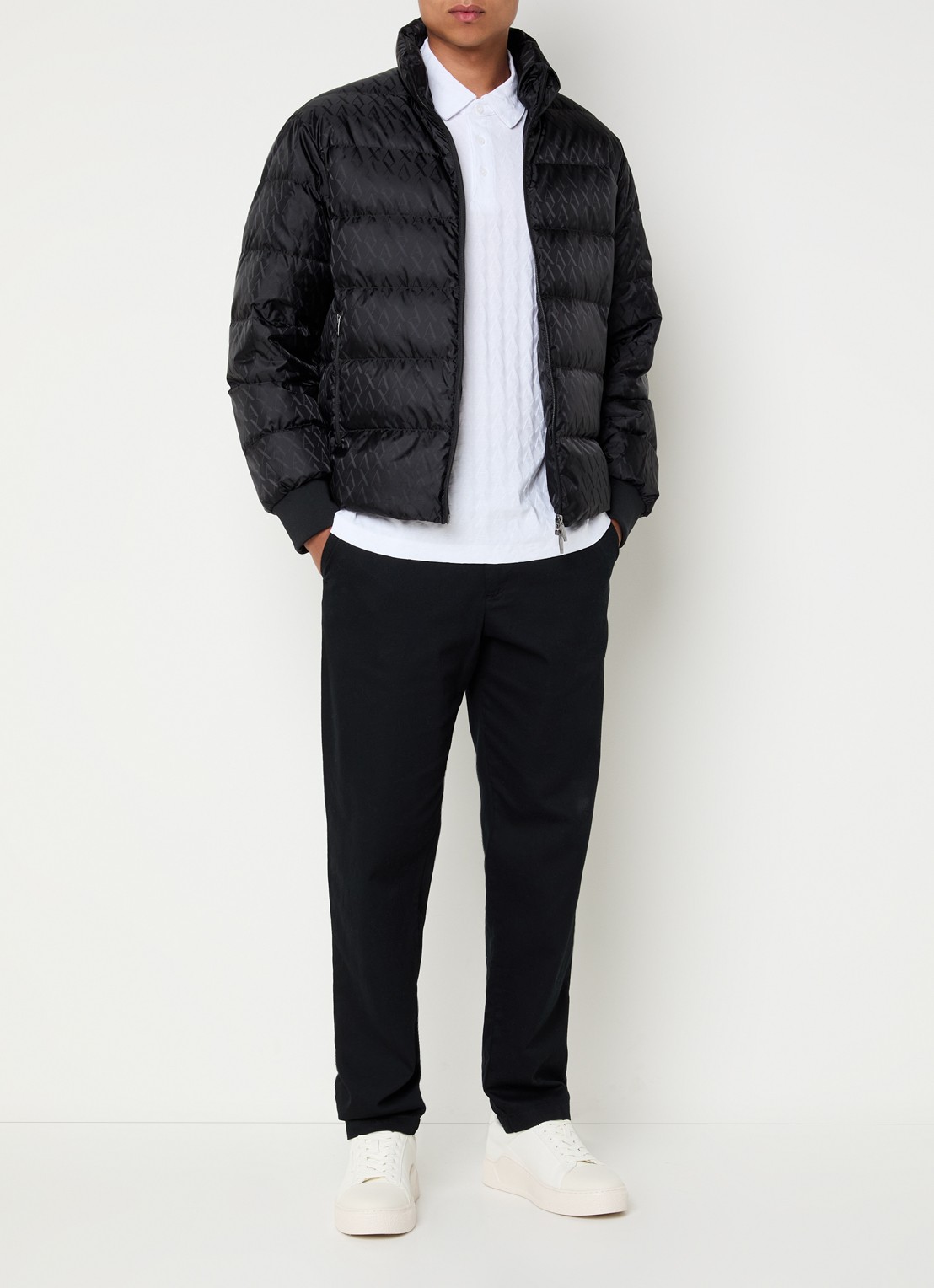 Armani Gewatteerd jack met donsvulling en logoprint - voorkant 2 zwart