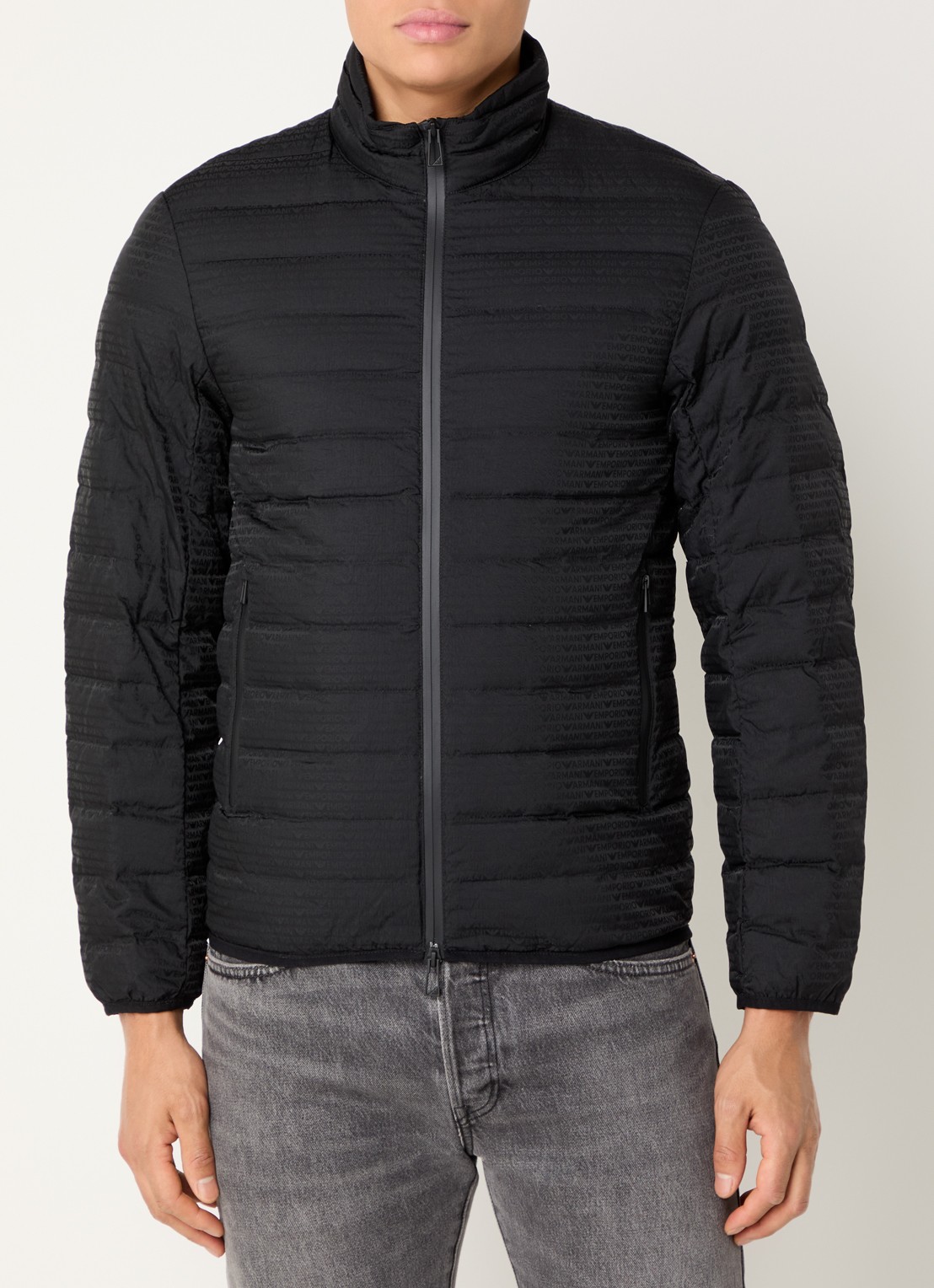 Armani Gewatteerd jack met donsvulling en logoprint - detail black beauty / zwart