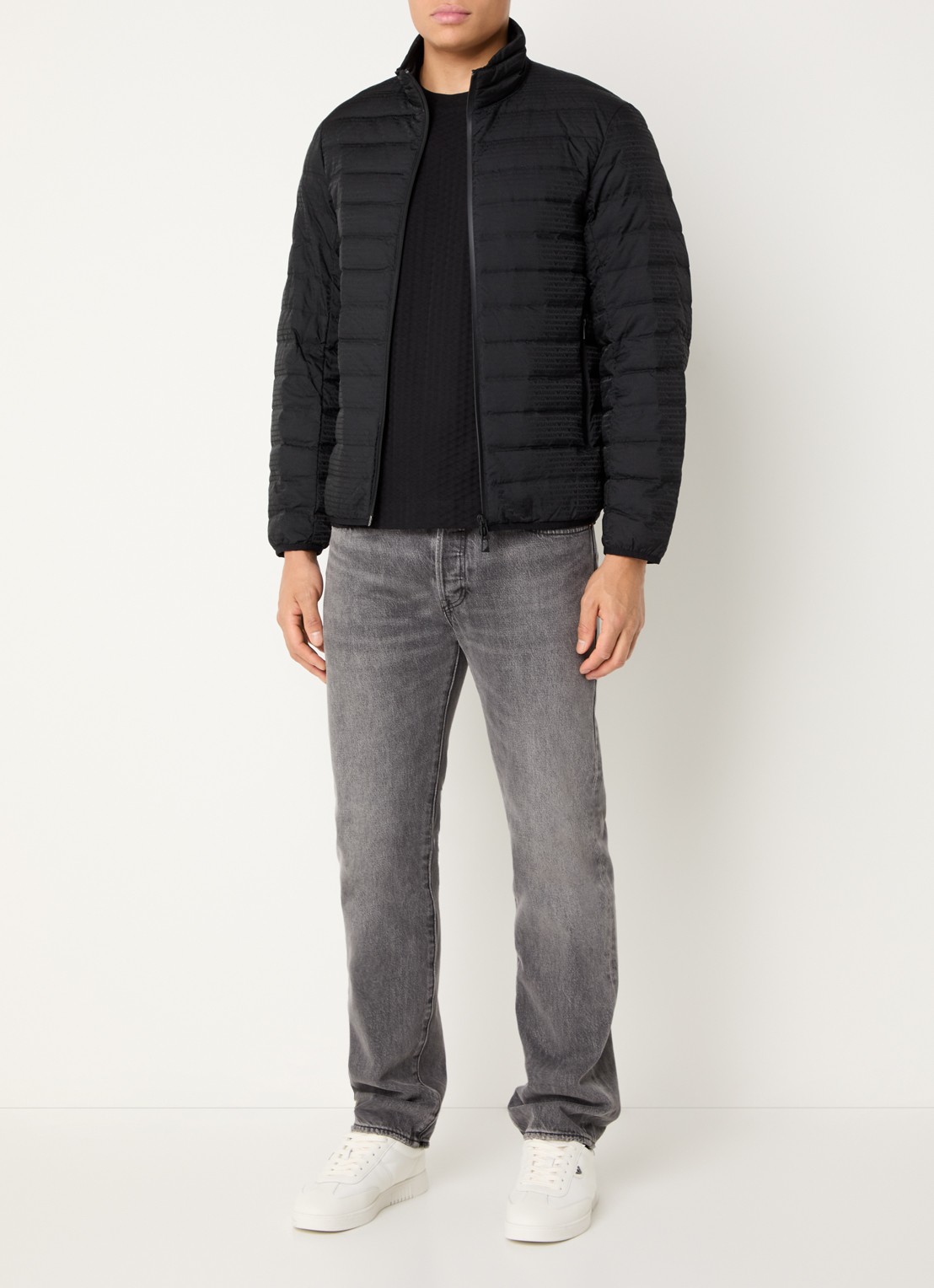 Armani Gewatteerd jack met donsvulling en logoprint - voorkant 3 black beauty / zwart