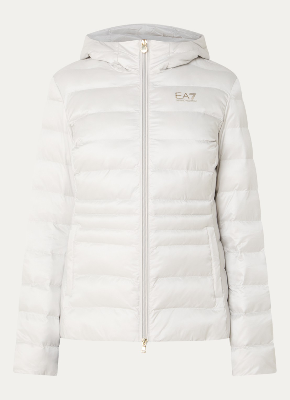 Armani Gewatteerd jack met logo en capuchon - voorkant ivoor