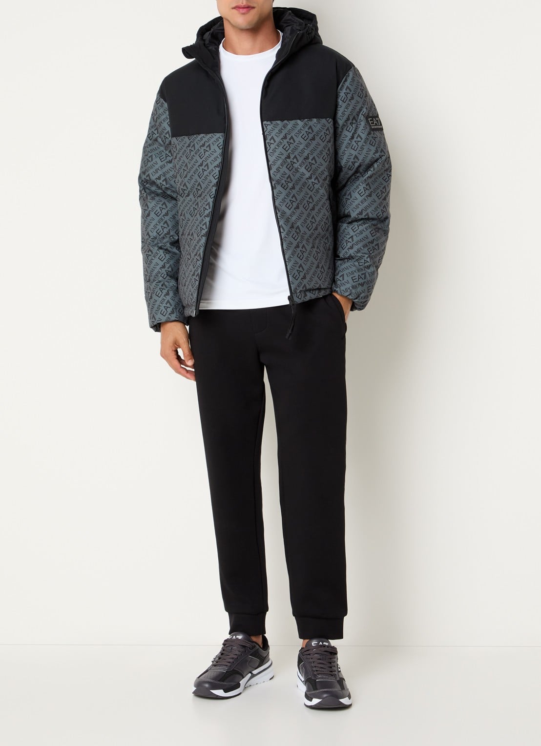 Armani Gewatteerd jack met logoprint  - voorkant 4 bronsgroen